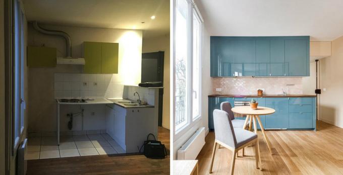 Little dvushka 26 m² med ett sovrum bakom glaset: Before & After