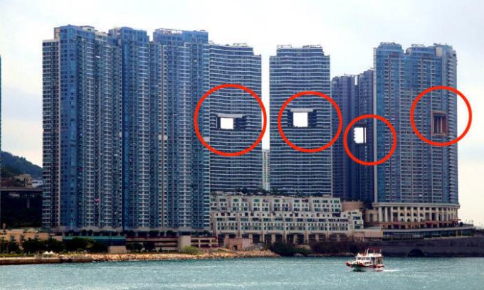 "läckande" skyskrapor i Hong Kong.