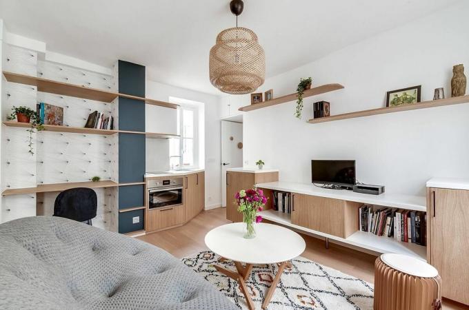 Den eleganta interiören i den lilla studion av 25 m² med ett sovrum: Before & After
