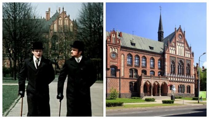 Riga Esplanadparken och den lettiska Academy of Arts ( "The Adventures of Sherlock Holmes och Dr Watson," 1979).