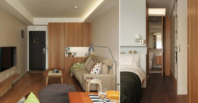 Design små lägenheter, som vände från en studio till två sovrum.