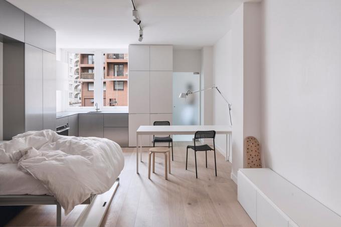 Studio-malogabaritki 30 m² med en hel säng: Before & After