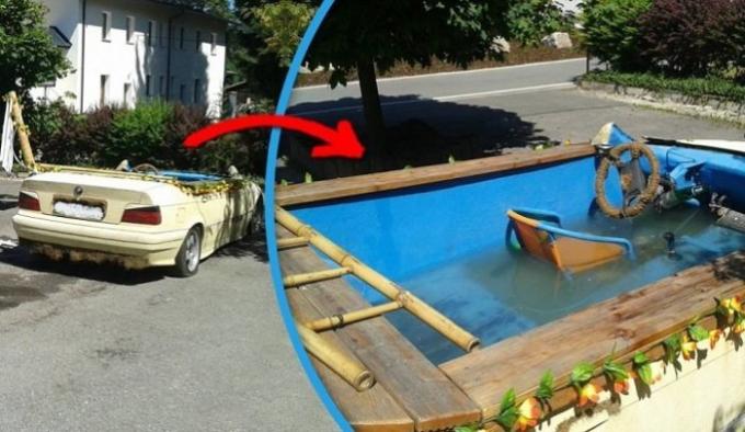 Bil BMW, omvandlas till en swimmingpool. | Foto: i.imgur.com.