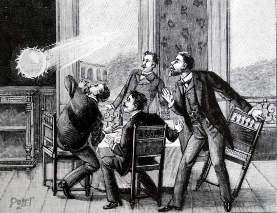 Denna illustration visar den franska eldklot, tränger in i rummet genom fönstret