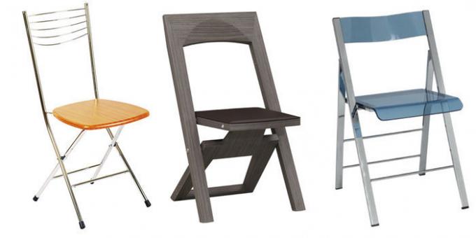 Bilden visar olika exempel på hopfällbara stolar för köket.