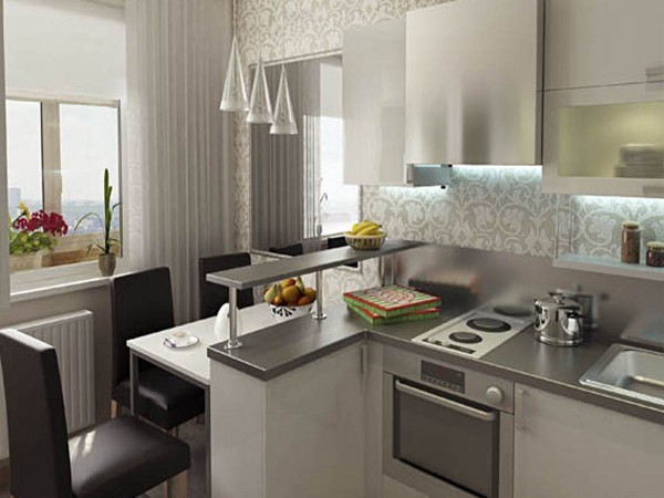 Köksdesignen som visas på bilden är en modern design och det gör det tydligt att en sådan inredning är bra även för ett litet rum.