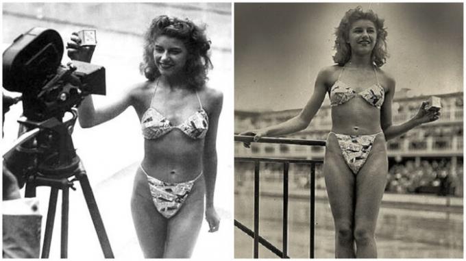 19-åriga dansaren Micheline Bernardini - den enda som gick med på att orena i en bikini (1946).