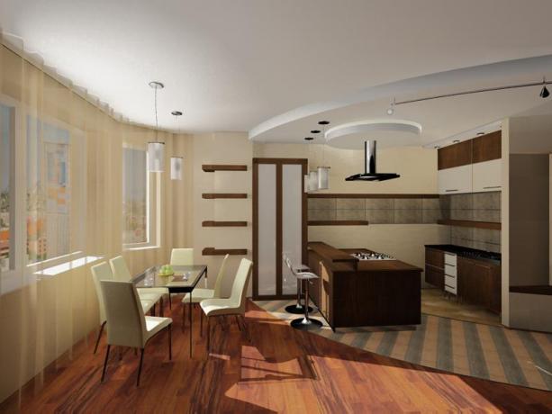 Användningen av olika material i designen av matsalen och köket.